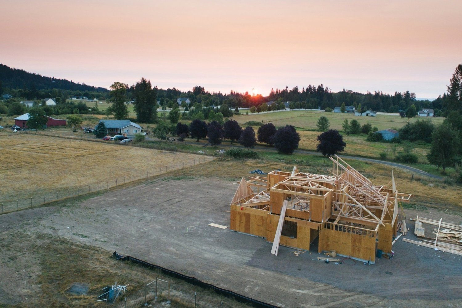 Self-build house under construction in the countryside