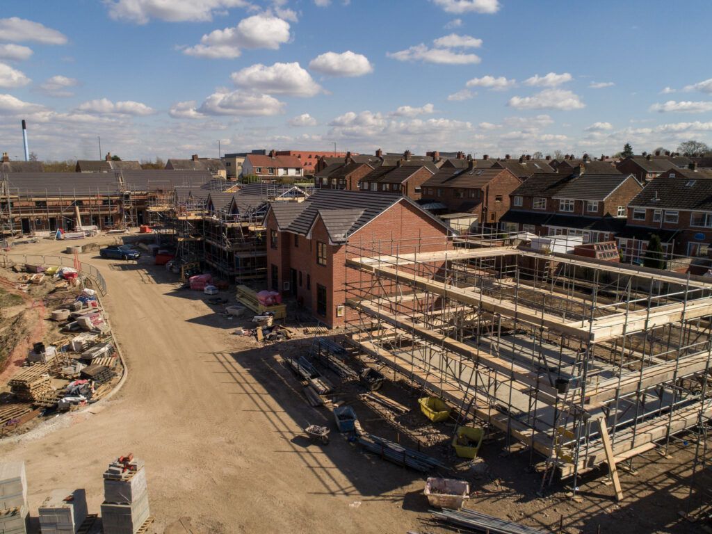 Timber frame building under construction